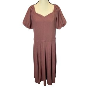 Ivy City Co Midi Dress Women XL Mauve Ribbed Knit Sweetheart Puff Sleeve Brunch